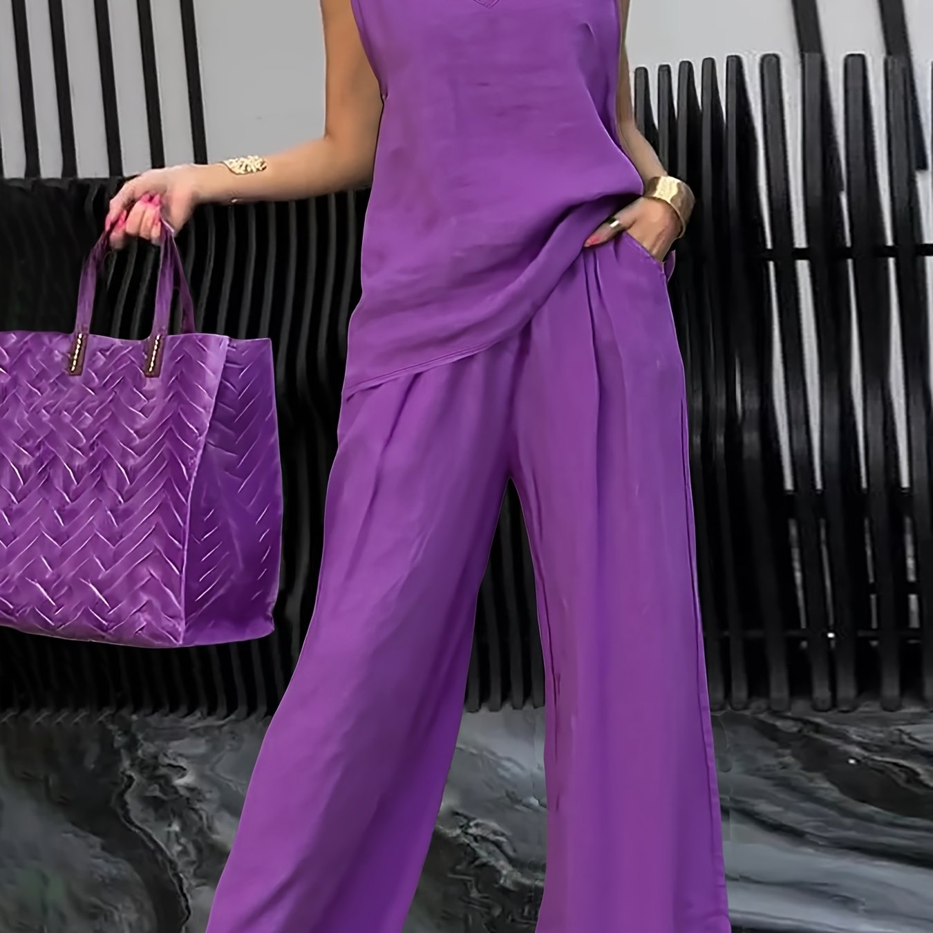 Kalia™ Conjunto Casual de Dos Piezas con Top sin Mangas y Pantalón Amplio