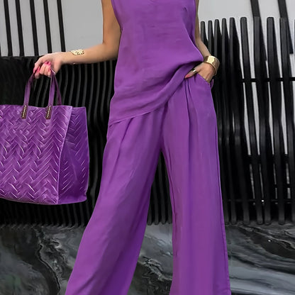 Kalia™ Conjunto Casual de Dos Piezas con Top sin Mangas y Pantalón Amplio