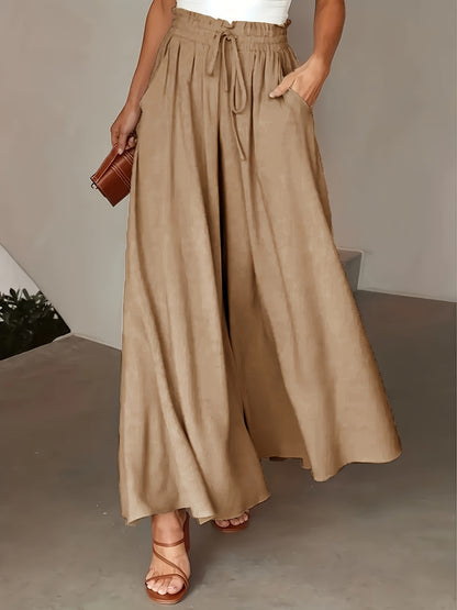Corae™ Pantalones Sueltos de Pierna Ancha con Cintura Alta y Cordón