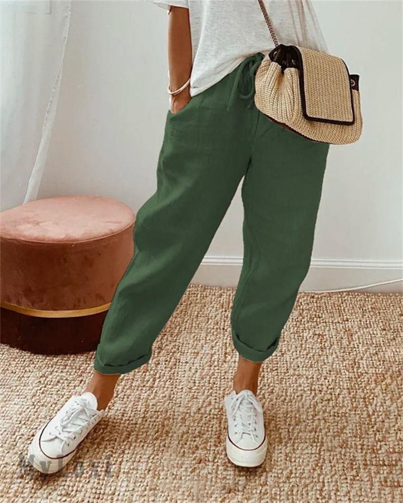 Dorevia™ Pantalones Casuales de Algodón y Lino para Mujer Cómodos y Ligero