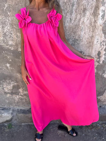 Carune™ Vestido de mujer en color sólido con patrón floral y escote en forma de U