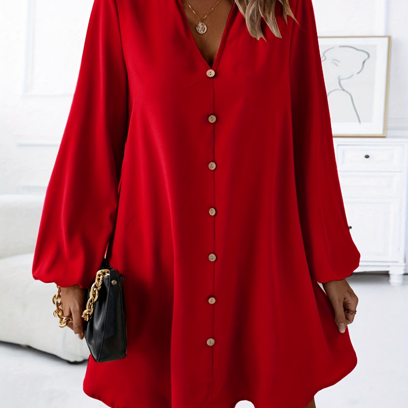 Faria™ Vestido Elegante de Manga Larga con Escote en V