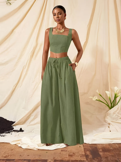 Alessia | Conjunto de Top con Tirantes y Pantalón de Pierna Ancha con Bolsillos