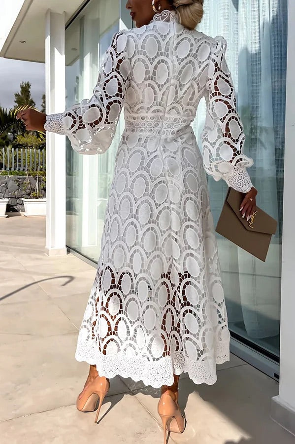 Jalvique™ Vestido Midi de Fiesta con Mangas de Encaje
