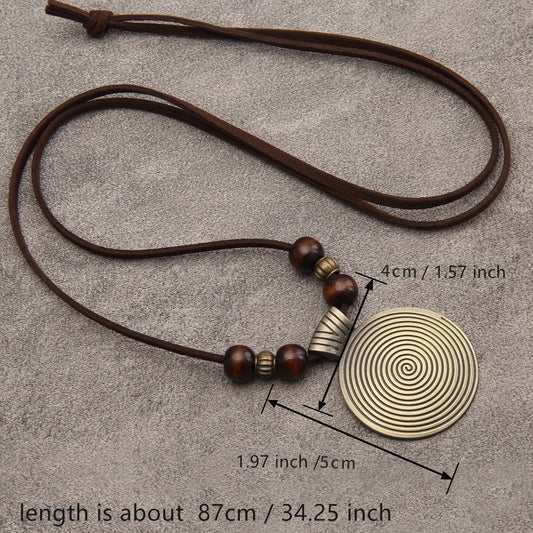 Vance | Collar Largo de Estilo Vintage con Cuentas y Colgante Redondo