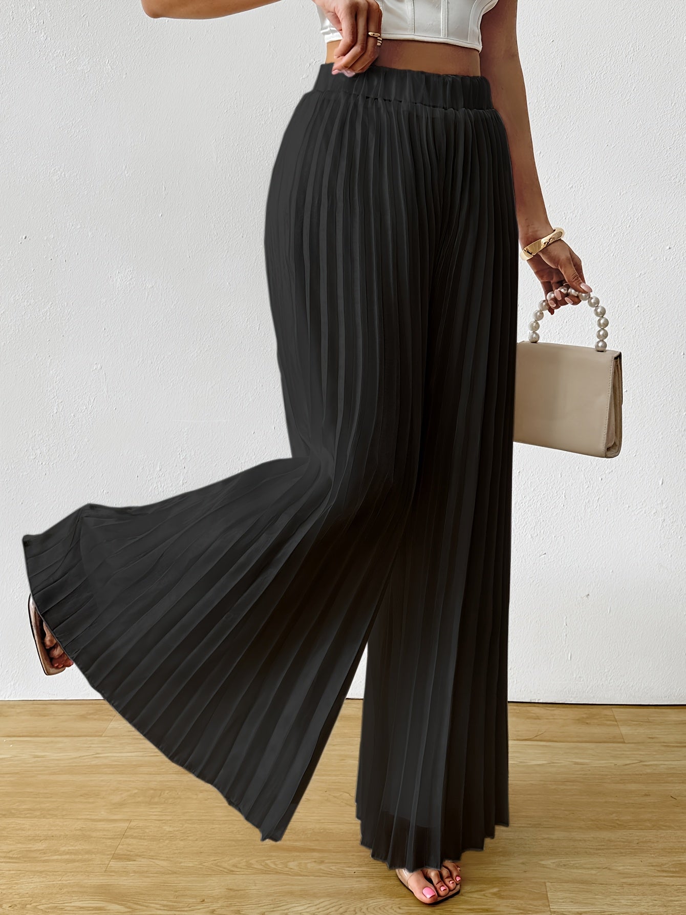 Uliquin | Pantalón Plisado de Pierna Ancha con Cintura Elástica y Caída Elegante