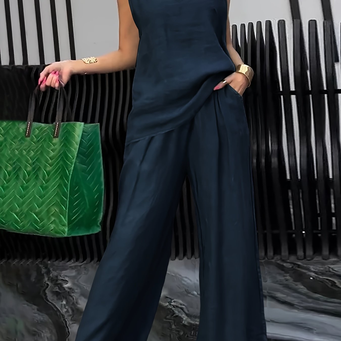 Kalia™ Conjunto Casual de Dos Piezas con Top sin Mangas y Pantalón Amplio