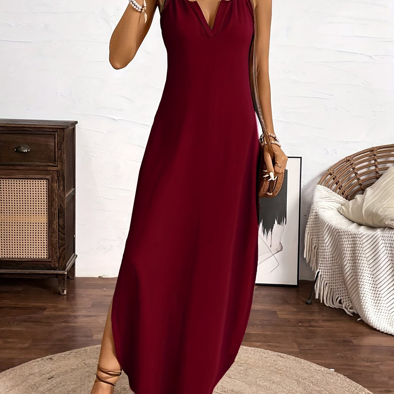 Sailor™ Vestido Midi de Tirantes con Escote en V y Estilo Relajado