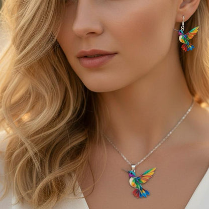 Vaila™ Collar Colibrí Arcoíris + Pendientes a juego de regalo