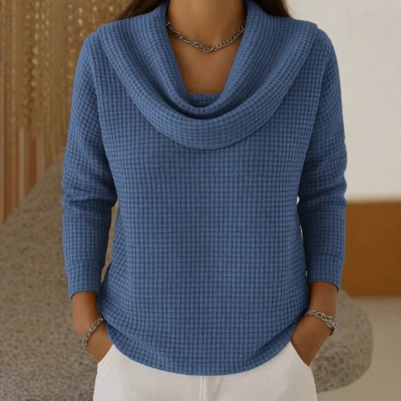 Zuri™ Suéter waffle suave con cuello elegante