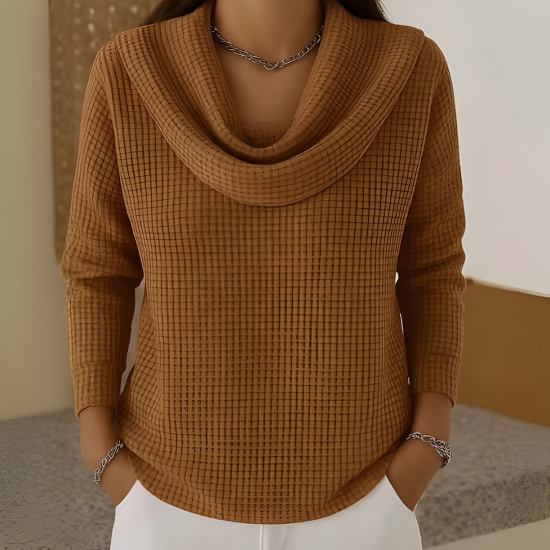 Zuri™ Suéter waffle suave con cuello elegante