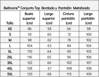 Bellmoire™ Conjunto Top Bordado y Pantalón Metalizado