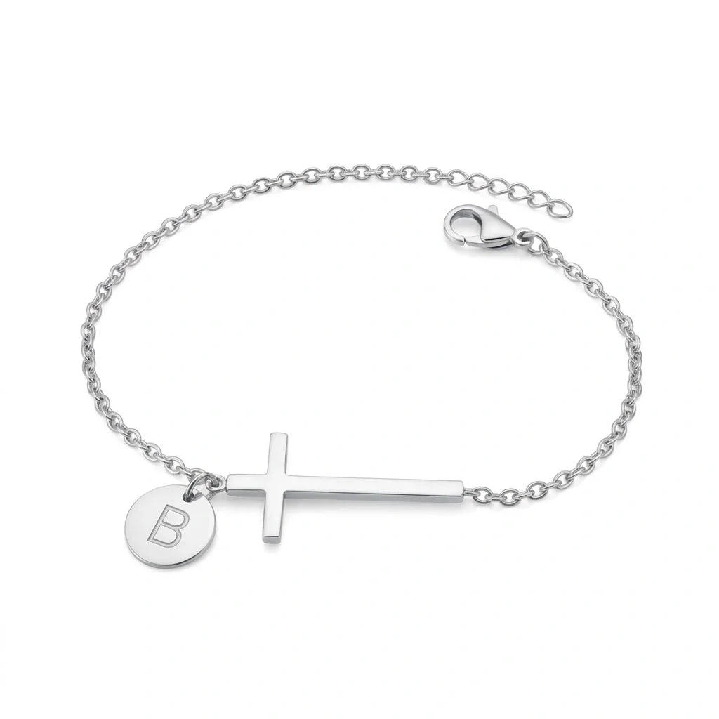 Elodryn™ Pulsera Inicial Sagrada – Cruz Personalizada