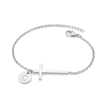 Elodryn™ Pulsera Inicial Sagrada – Cruz Personalizada