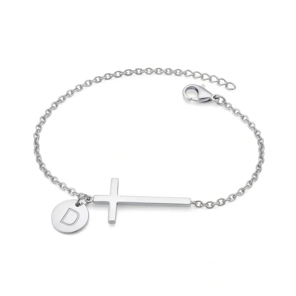 Elodryn™ Pulsera Inicial Sagrada – Cruz Personalizada