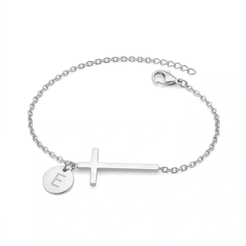 Elodryn™ Pulsera Inicial Sagrada – Cruz Personalizada