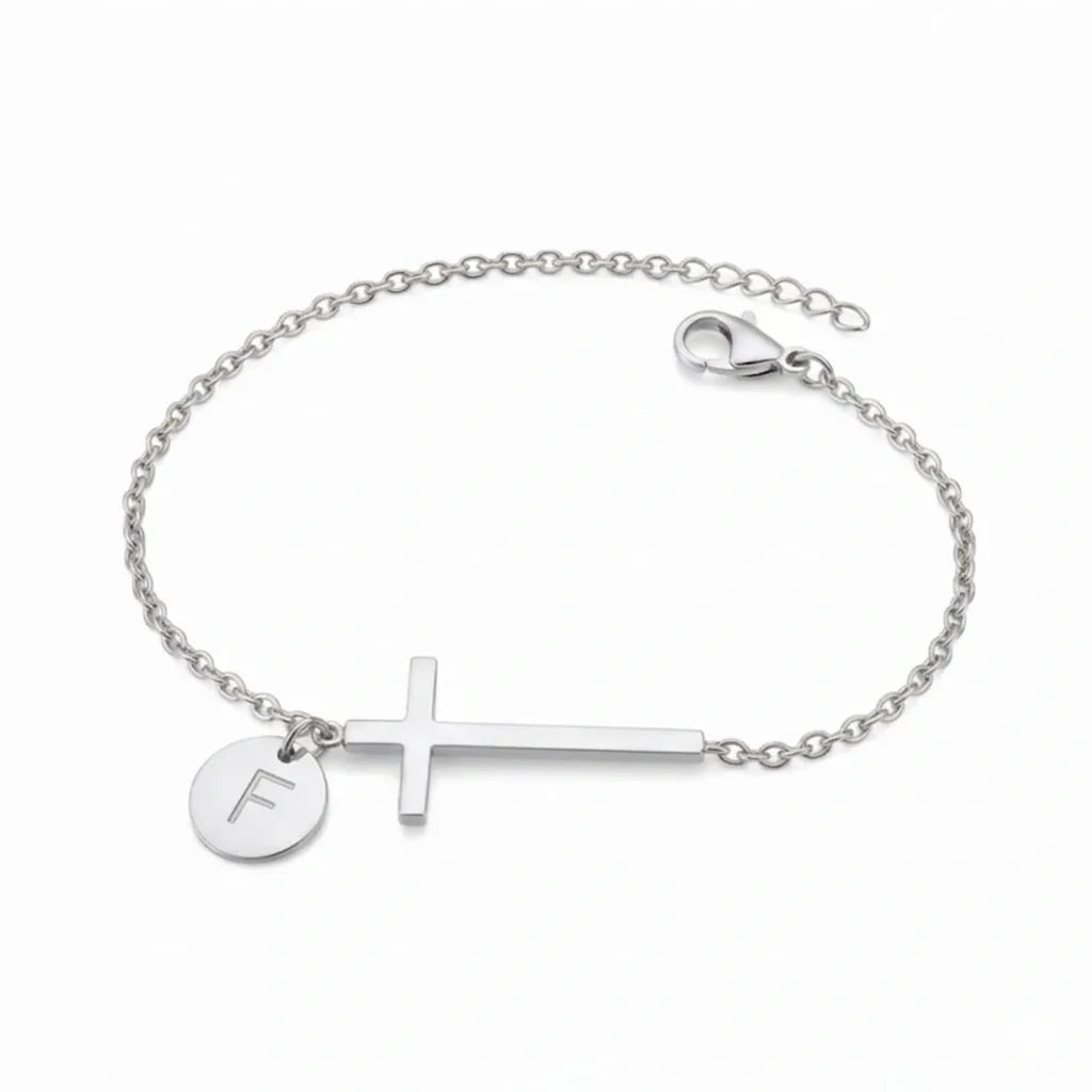 Elodryn™ Pulsera Inicial Sagrada – Cruz Personalizada