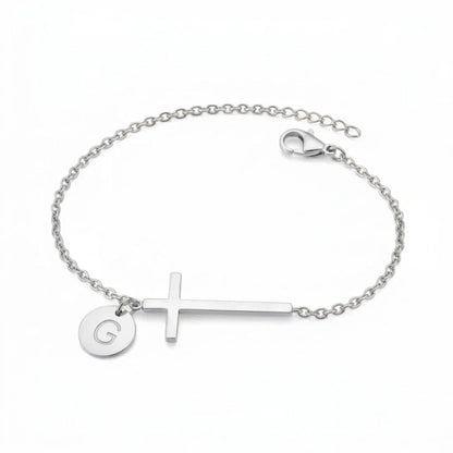 Elodryn™ Pulsera Inicial Sagrada – Cruz Personalizada
