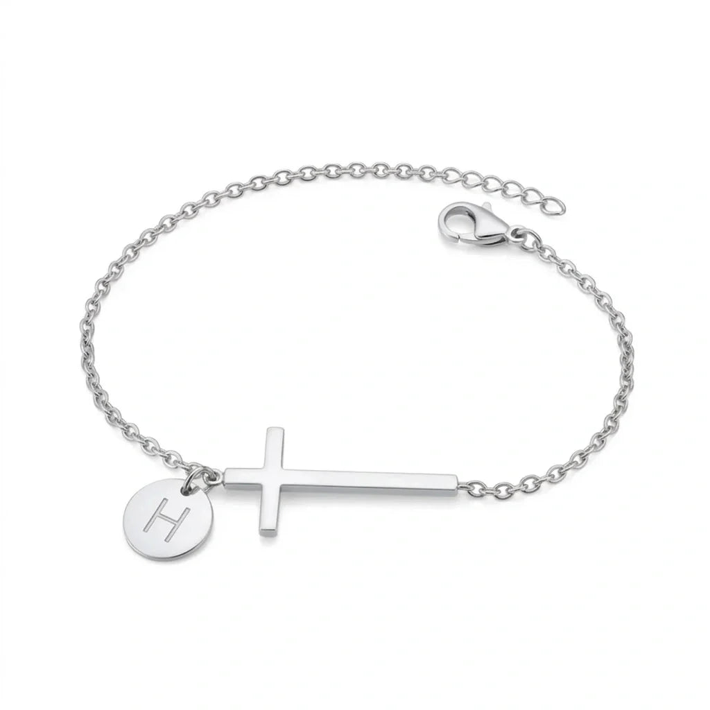 Elodryn™ Pulsera Inicial Sagrada – Cruz Personalizada