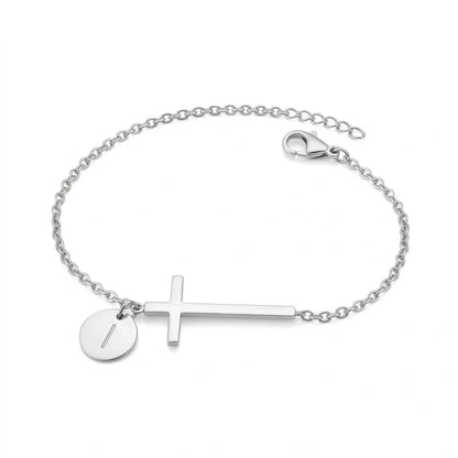 Elodryn™ Pulsera Inicial Sagrada – Cruz Personalizada