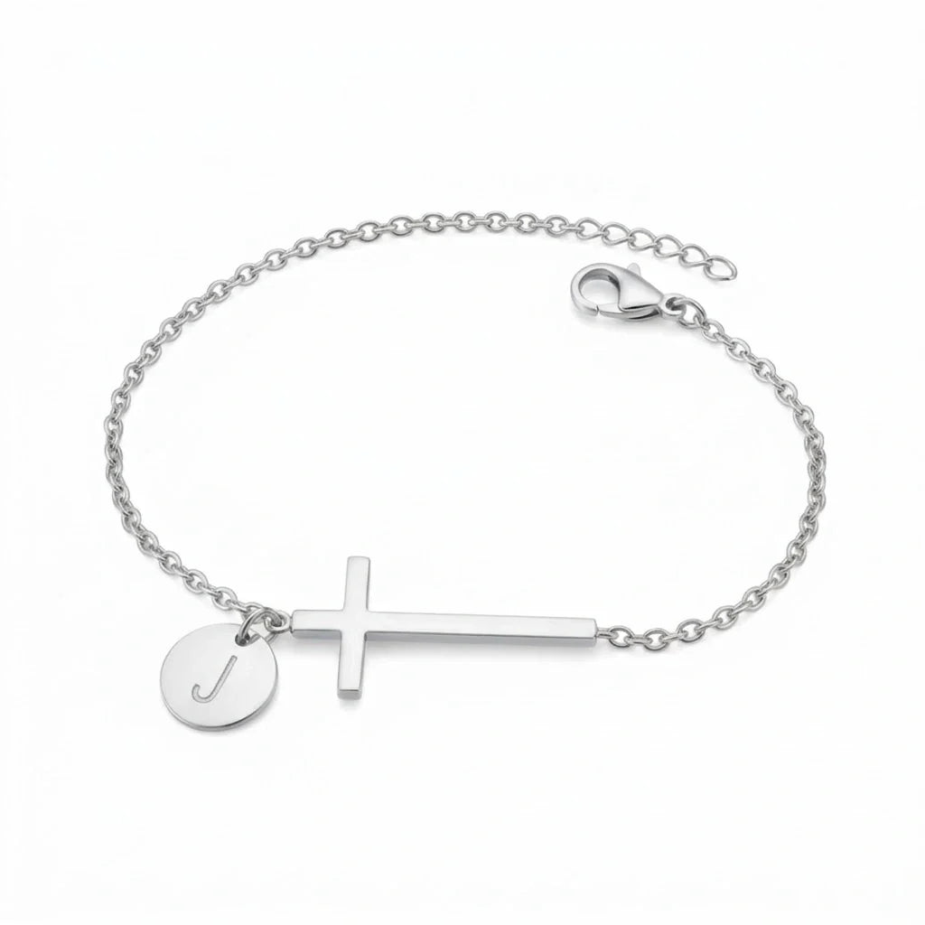 Elodryn™ Pulsera Inicial Sagrada – Cruz Personalizada