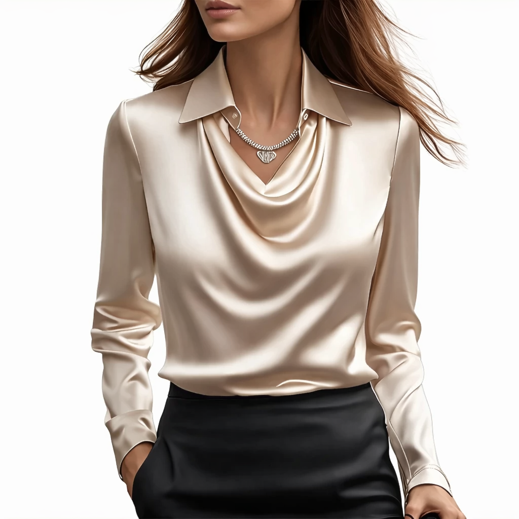 Virelle™ Blusa de satén elegante con escote drapeado