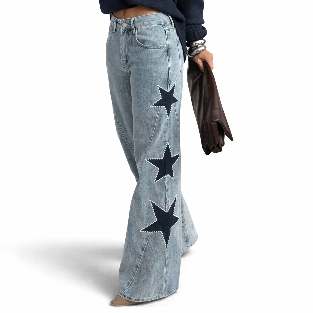 Solmira™ Jeans rectos con estrellas estilo moderno para mujer