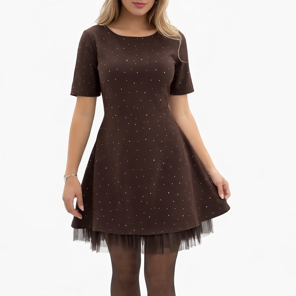 Rovienna™ Vestido corto con encaje y brillo sofisticado