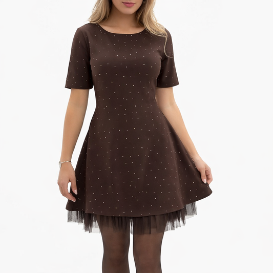 Rovienna™ Vestido corto con encaje y brillo sofisticado