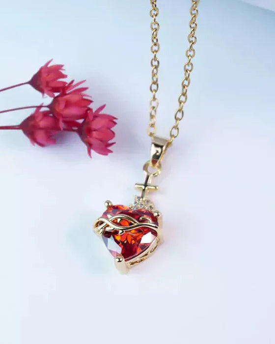 Aurelienna™ Collar del Sagrado Corazón de Jesús con Baño de Oro