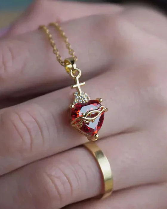 Aurelienna™ Collar del Sagrado Corazón de Jesús con Baño de Oro