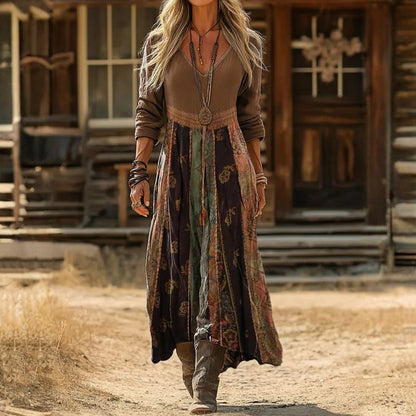 Jovienne™ Vestido Bohemio Patchwork Tierra