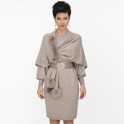 Danira™ Vestido de Manga Larga para Mujer con Bufanda Suave Decorativa