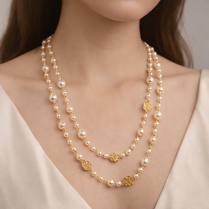 Darivienne™ Collar elegante de perlas con cadena dorada