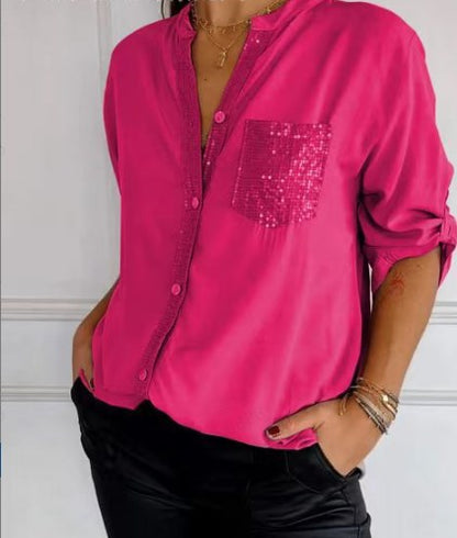 Hadley™ Top Casual de Patchwork con Lentejuelas Brillantes