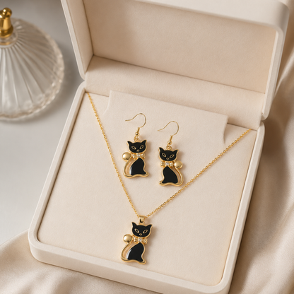 Elin™ Aretes de Gato Negro con Estilo Chic