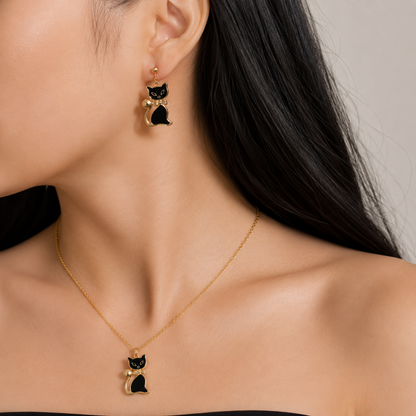 Elin™ Aretes de Gato Negro con Estilo Chic
