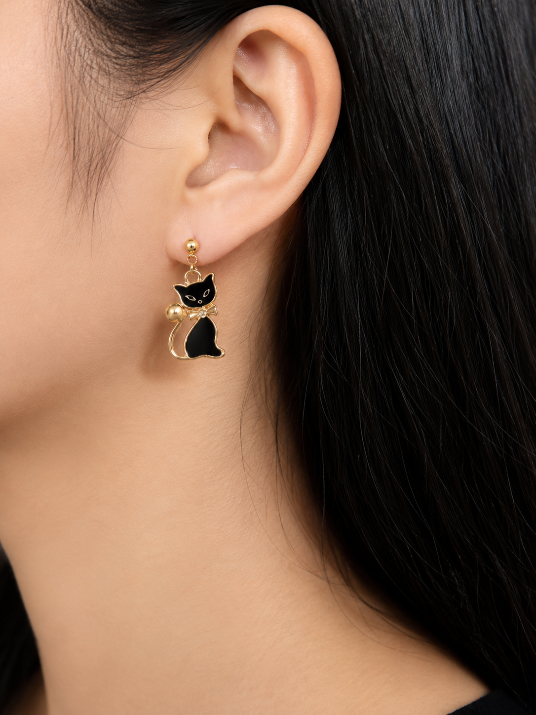 Elin™ Aretes de Gato Negro con Estilo Chic