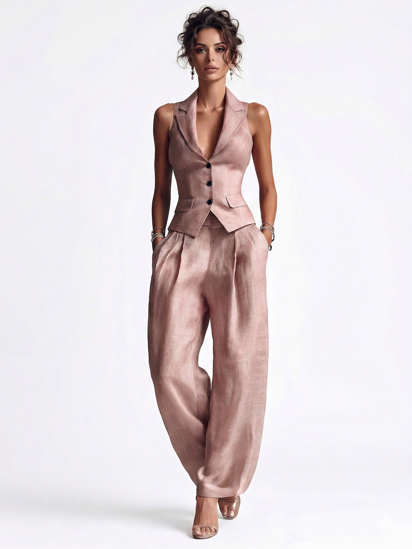 Romira™ Conjunto de Chaleco Rosa y Pantalón