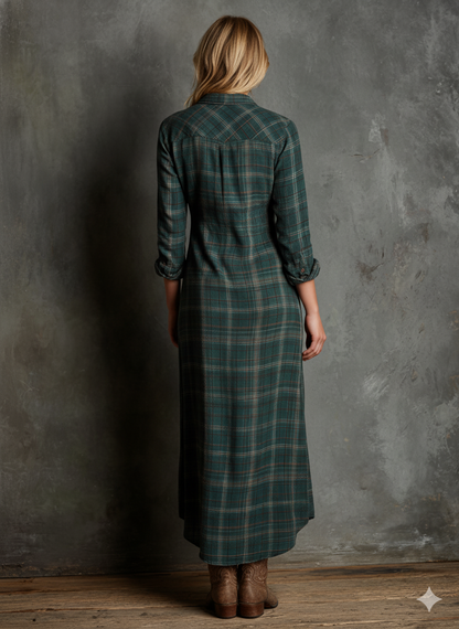 Blayra™ Vestido Maxi de Camisa de Cuadros con Solapa para Mujeres