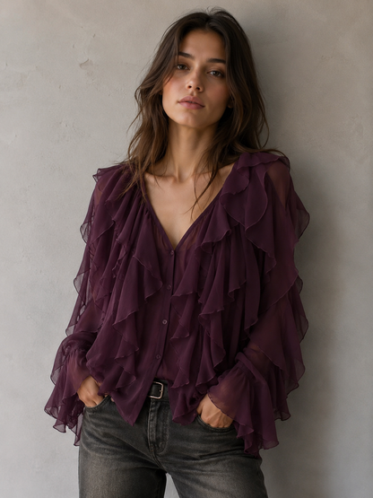 Hensira | Camisa Bohemia Morada con Volantes