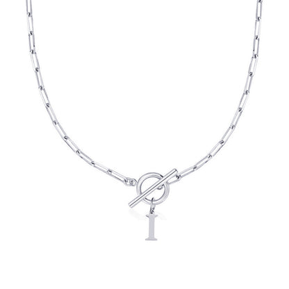 Ganelle™ Collar con Cierre de Candado Circular y Letra Inicial en Forma de Clip de Papel