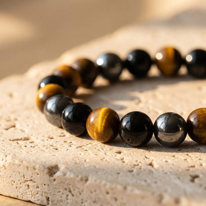 Caryra™ Pulsera "3 Protecciones" en Ojo de Tigre, Hematites y Obsidiana Negra