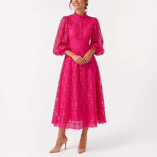 Jalvique™ Vestido Midi de Fiesta con Mangas de Encaje