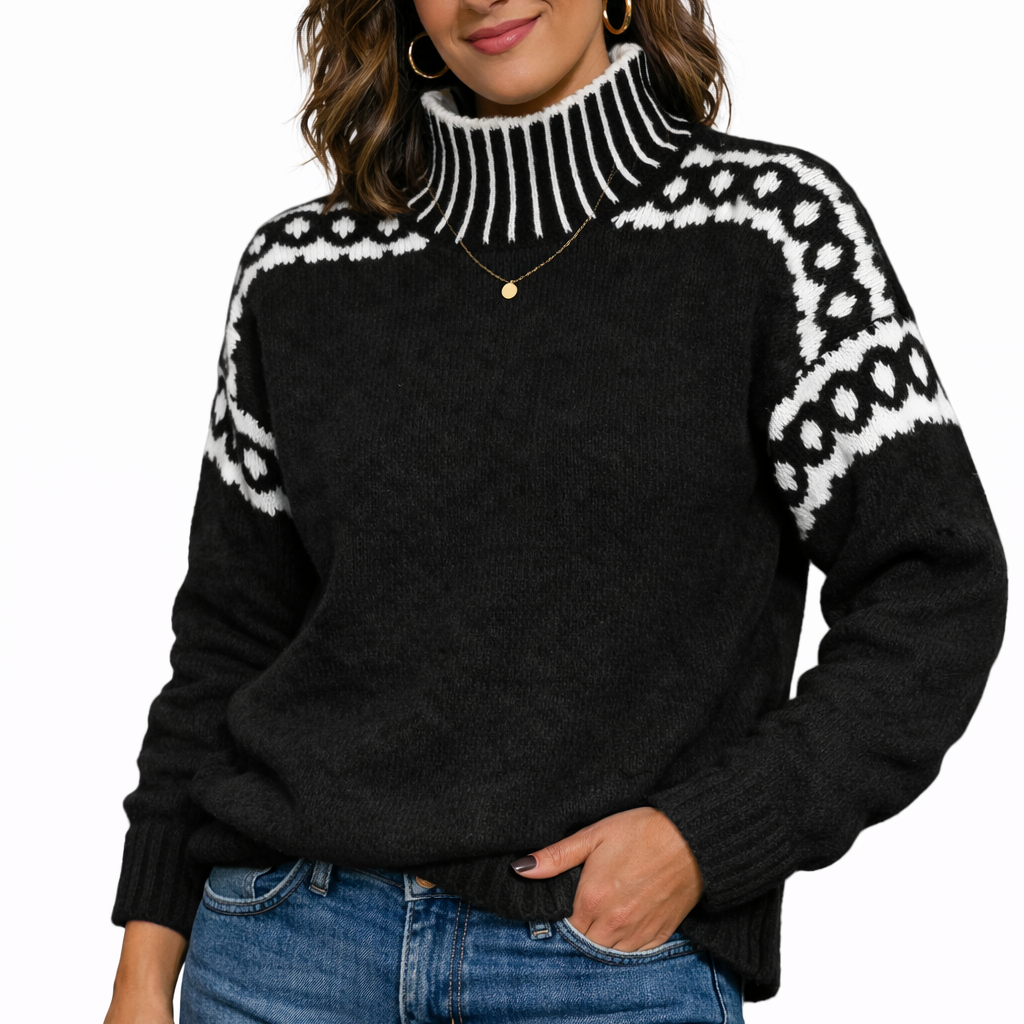 Koreli™ Suéter abrigador con cuello alto decorativo