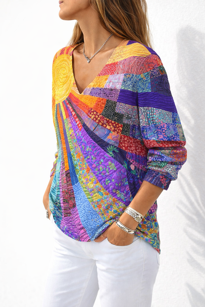 Leviora™ Blusa Patchwork Sol Radiante