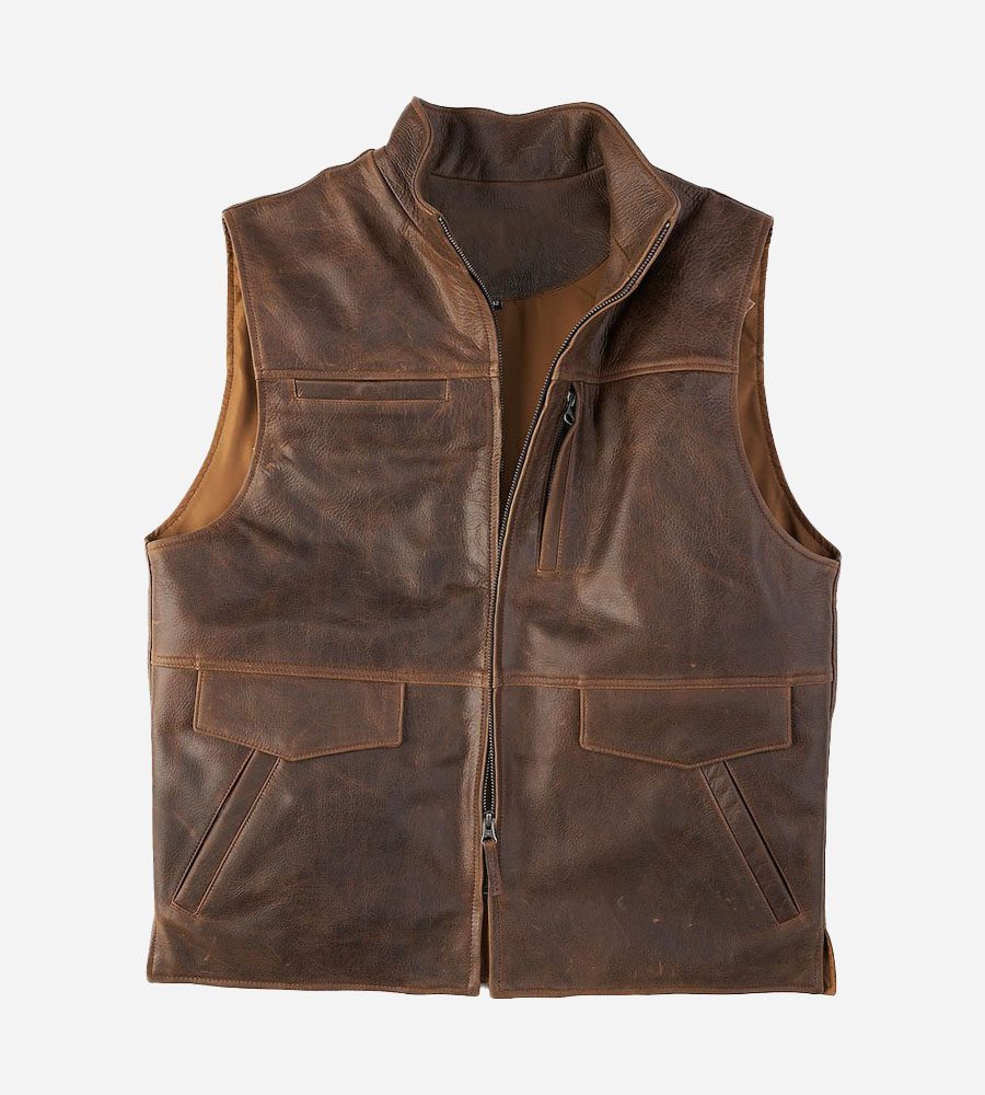 Arvion™ Chaleco de Piel de Cordero Estilo Moto para Hombre