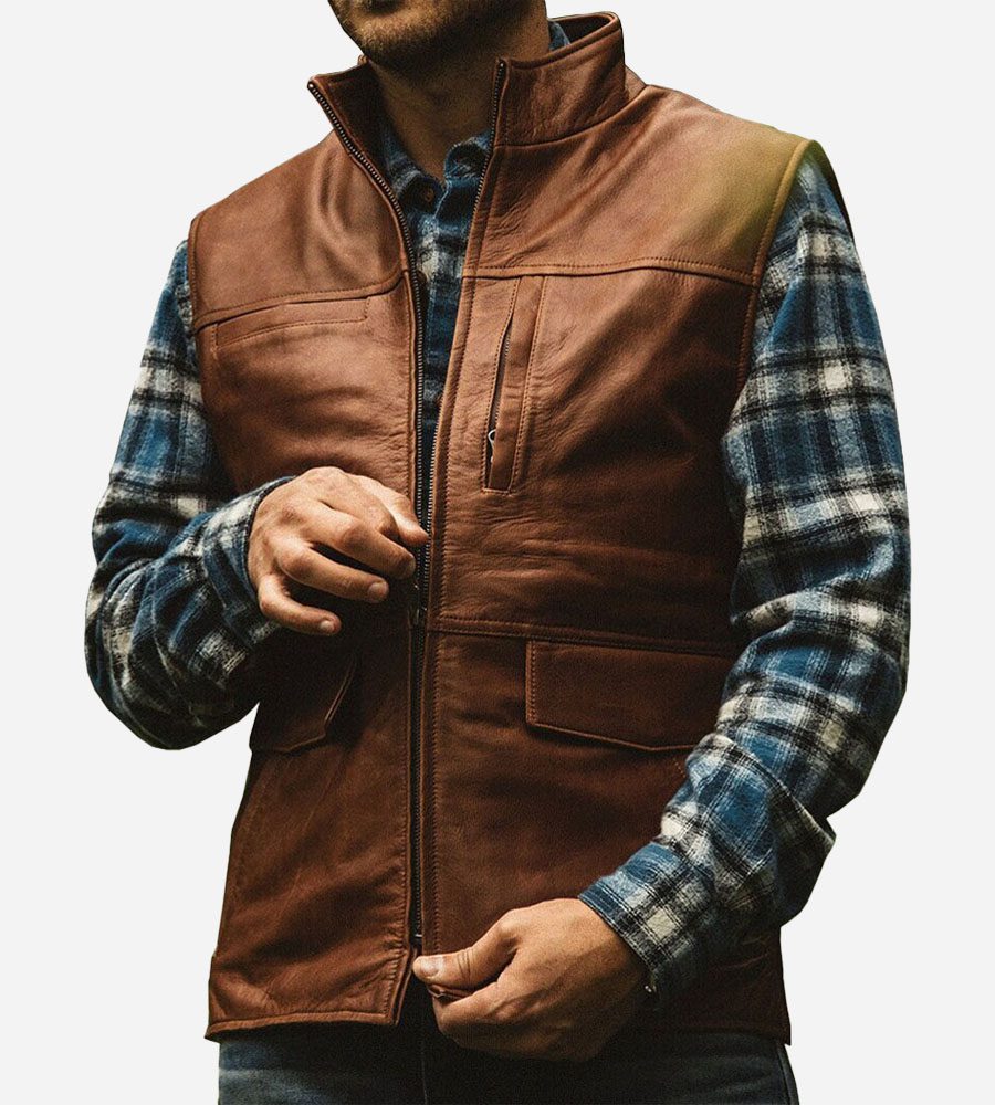 Arvion™ Chaleco de Piel de Cordero Estilo Moto para Hombre