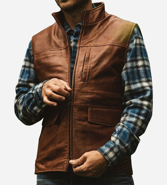 Arvion™ Chaleco de Piel de Cordero Estilo Moto para Hombre