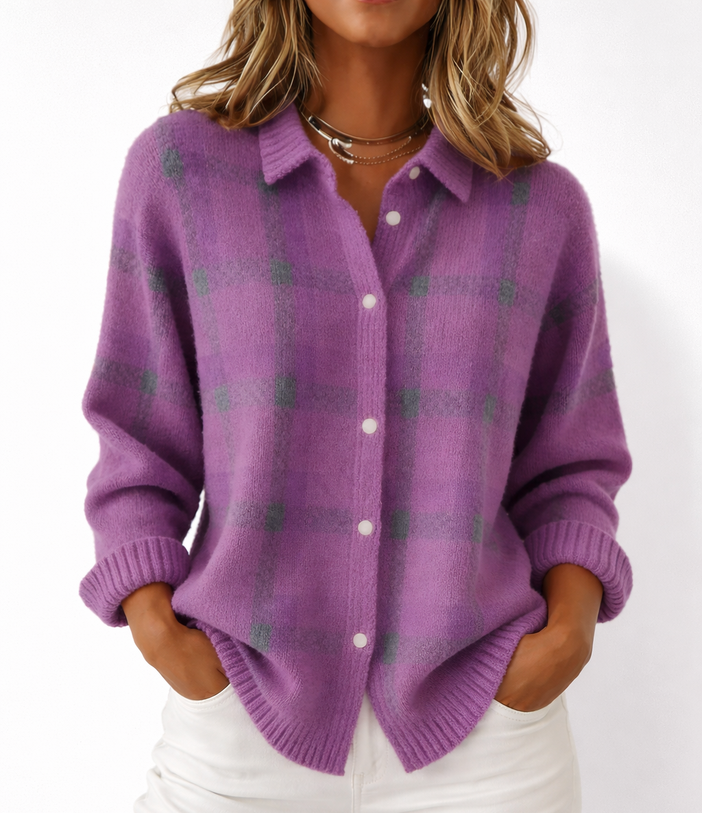 Noréa™ Cardigan Punto Cuadros Luz Tenue